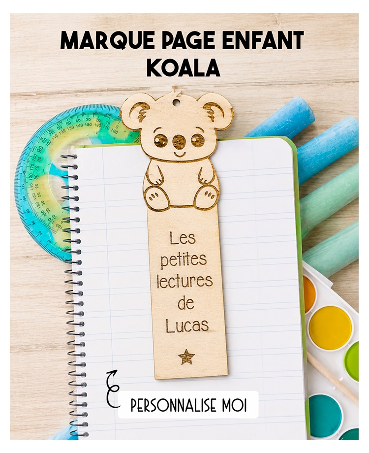 Marque page enfant en bois Koala. marque page bois personnalisé. marque page enfant. cadeau enfant lecture