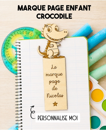 Marque page enfant en bois Crocodile. marque page bois personnalisé. marque page enfant. cadeau enfant lecture