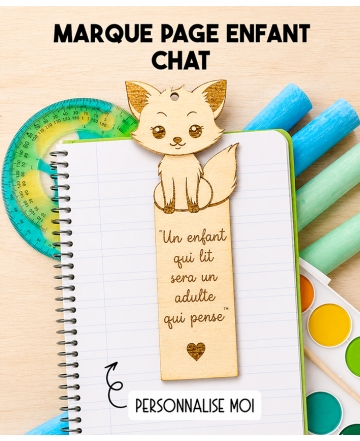 Marque page enfant en bois Chat. marque page bois personnalisé. marque page enfant. cadeau enfant lecture