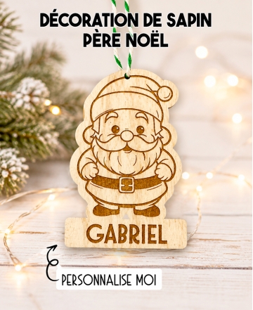 Décoration Père noël bois. Décoration Sapin famille. décoration noël bois personnalisée. Boule noël prénom