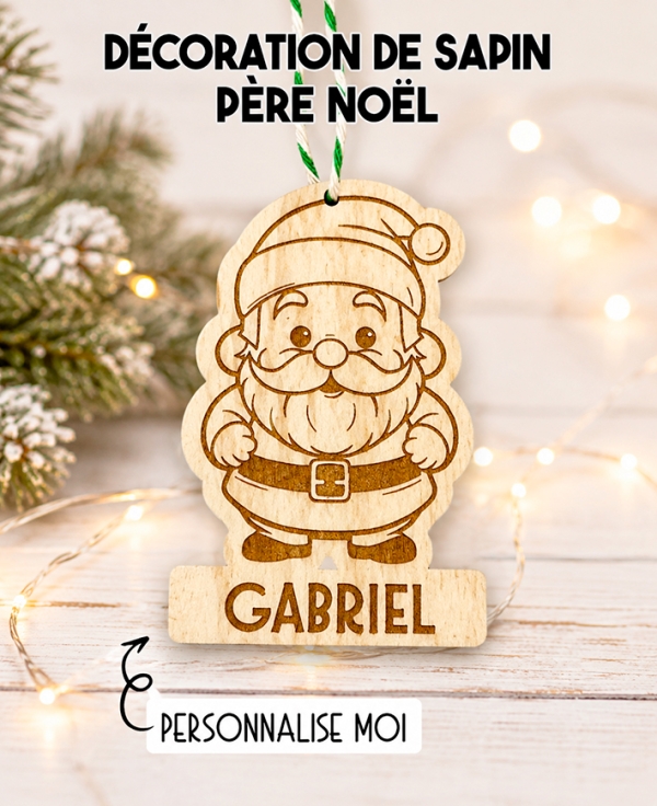 Décoration Père noël bois. Décoration Sapin famille. décoration noël bois personnalisée. Boule noël prénom