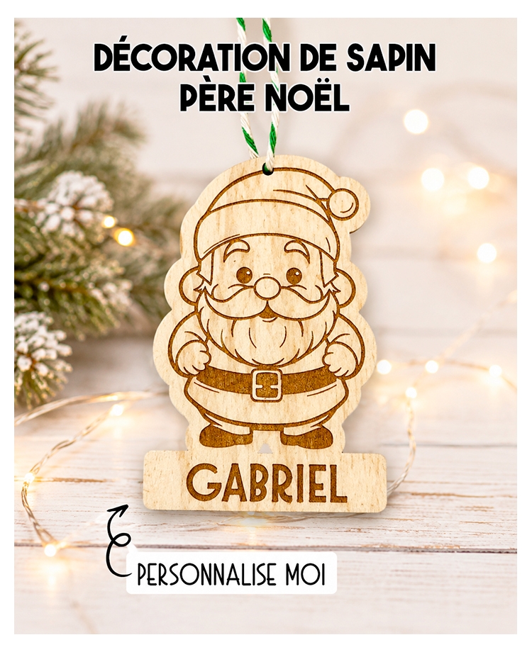 Décoration Père noël bois. Décoration Sapin famille. décoration noël bois personnalisée. Boule noël prénom