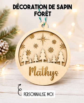 Boule de noël en bois. Décoration noël prénom. Boule noël bois personnalisée. Boule noël prénom