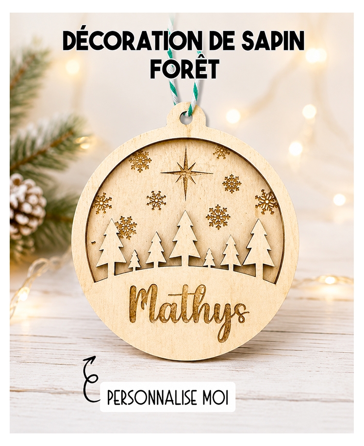 Boule de noël en bois. Décoration noël prénom. Boule noël bois personnalisée. Boule noël prénom