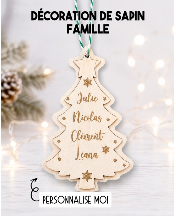 Sapin de noël en bois. Décoration Sapin famille. décoration noël bois personnalisée. Boule noël prénom famille