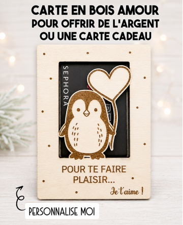 carte en bois amour, idée originale pour offrir de l’argent, carte cadeau en bois, cadeau romantique original