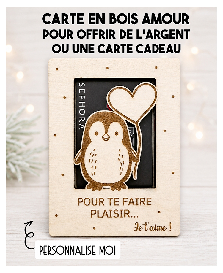 carte en bois amour, idée originale pour offrir de l’argent, carte cadeau en bois, cadeau romantique original