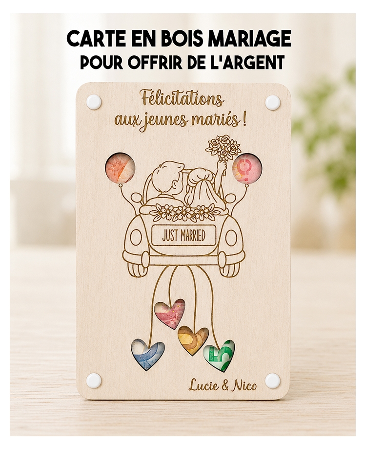Carte cadeau mariage personnalisée. Carte cadeau mariage. Cadeau mariés original. offrir argent mariage original
