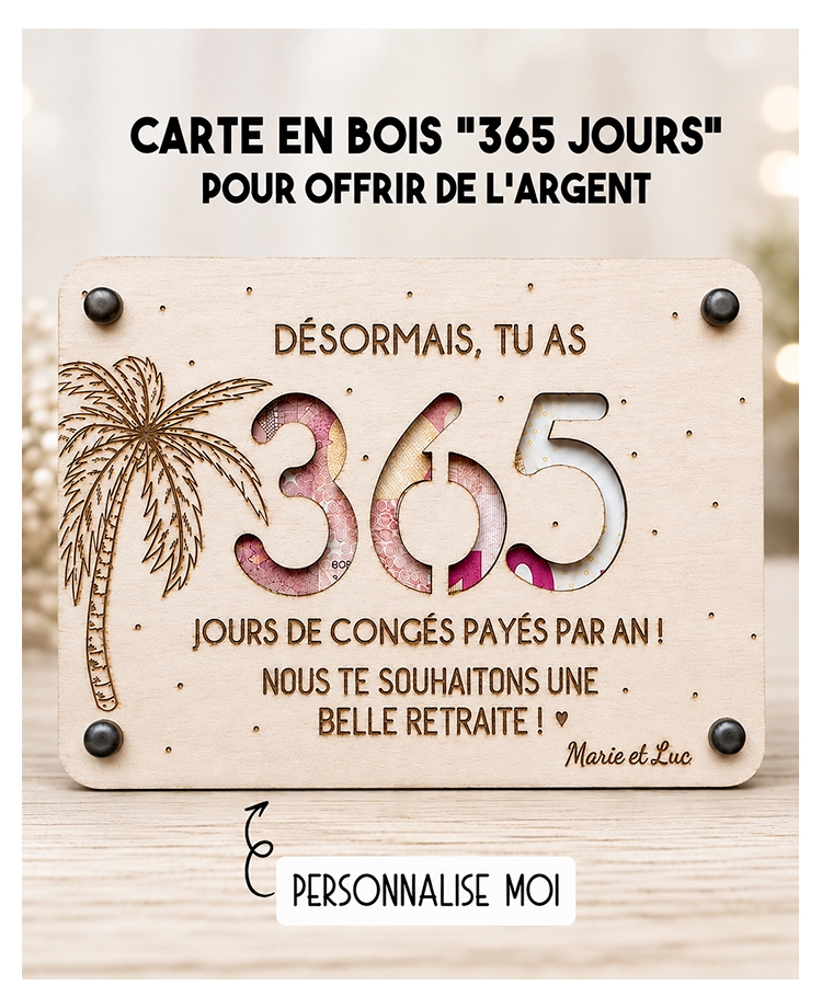 carte retraite, offrir de l’argent retraite, carte en bois retraite, cadeau retraite original, dée cadeau retraite