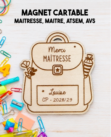 Magnet cartable en bois pour maîtresse, cadeau maitresse, magnet maitresse, magnet atsem