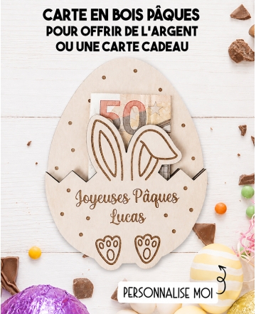 carte en bois pâques. Carte cadeau pâques. Cadeau pâques original. offrir argent pâques original