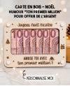 carte bois originale noël. carte argent noël. enveloppe argent noël. cadeau humour noël.