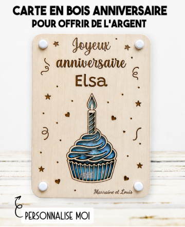 carte en bois anniversaire, carte anniversaire personnalisée, cadeau anniversaire original, offrir de l'argent anniversaire