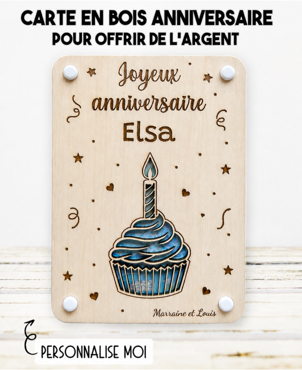 carte en bois anniversaire, carte anniversaire personnalisée, cadeau anniversaire original, offrir de l'argent anniversaire