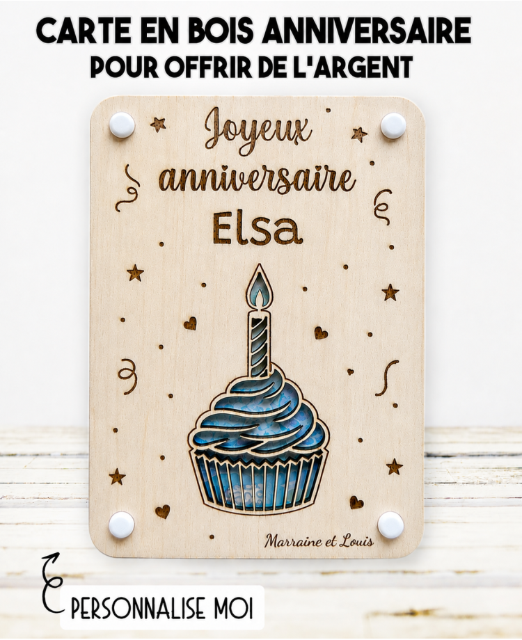 carte en bois anniversaire, carte anniversaire personnalisée, cadeau anniversaire original, offrir de l'argent anniversaire