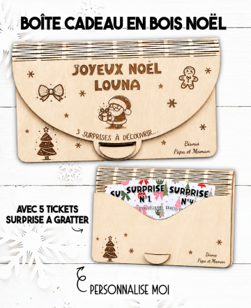 carte Noël personnalisée, carte Noël bois, cadeau Noël personnalisé, carte à gratter Noël, idée cadeau Noël