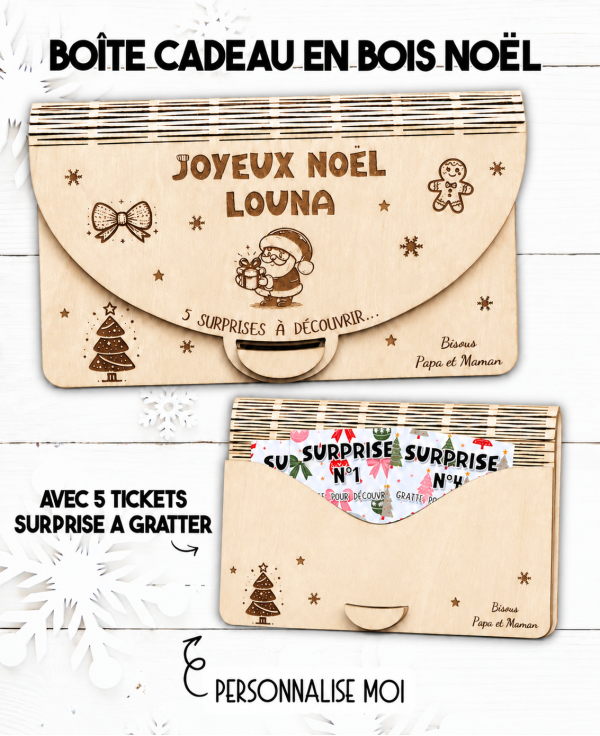 carte Noël personnalisée, carte Noël bois, cadeau Noël personnalisé, carte à gratter Noël, idée cadeau Noël