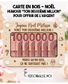 carte en bois Noël, cadeau argent Noël, cadeau humour Noël, deuxième million, cadeau original Noël, enveloppe argent