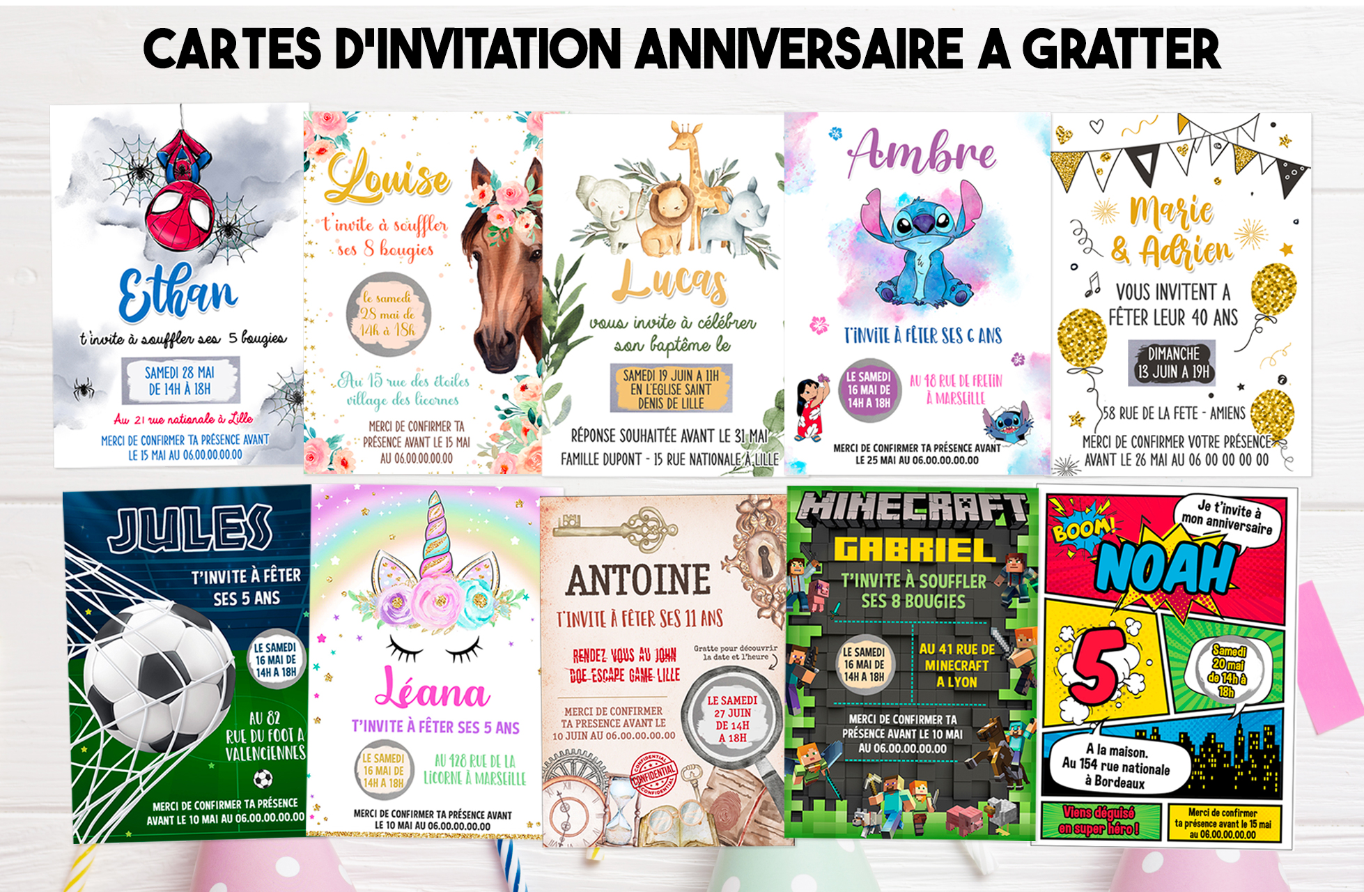 Carte d'invitation à gratter anniversaire